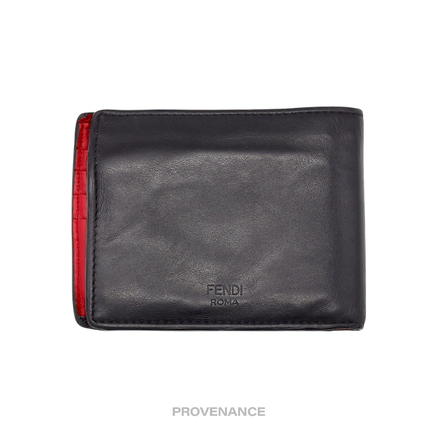 🔴 Fendi Monster Eyes Bifold Wallet - Red Black Leather