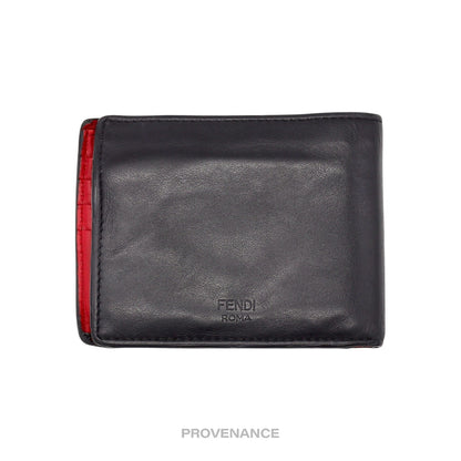 🔴 Fendi Monster Eyes Bifold Wallet - Red Black Leather