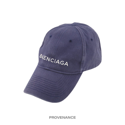 🔴 Balenciaga Embroidered Logo Cap - Washed Navy