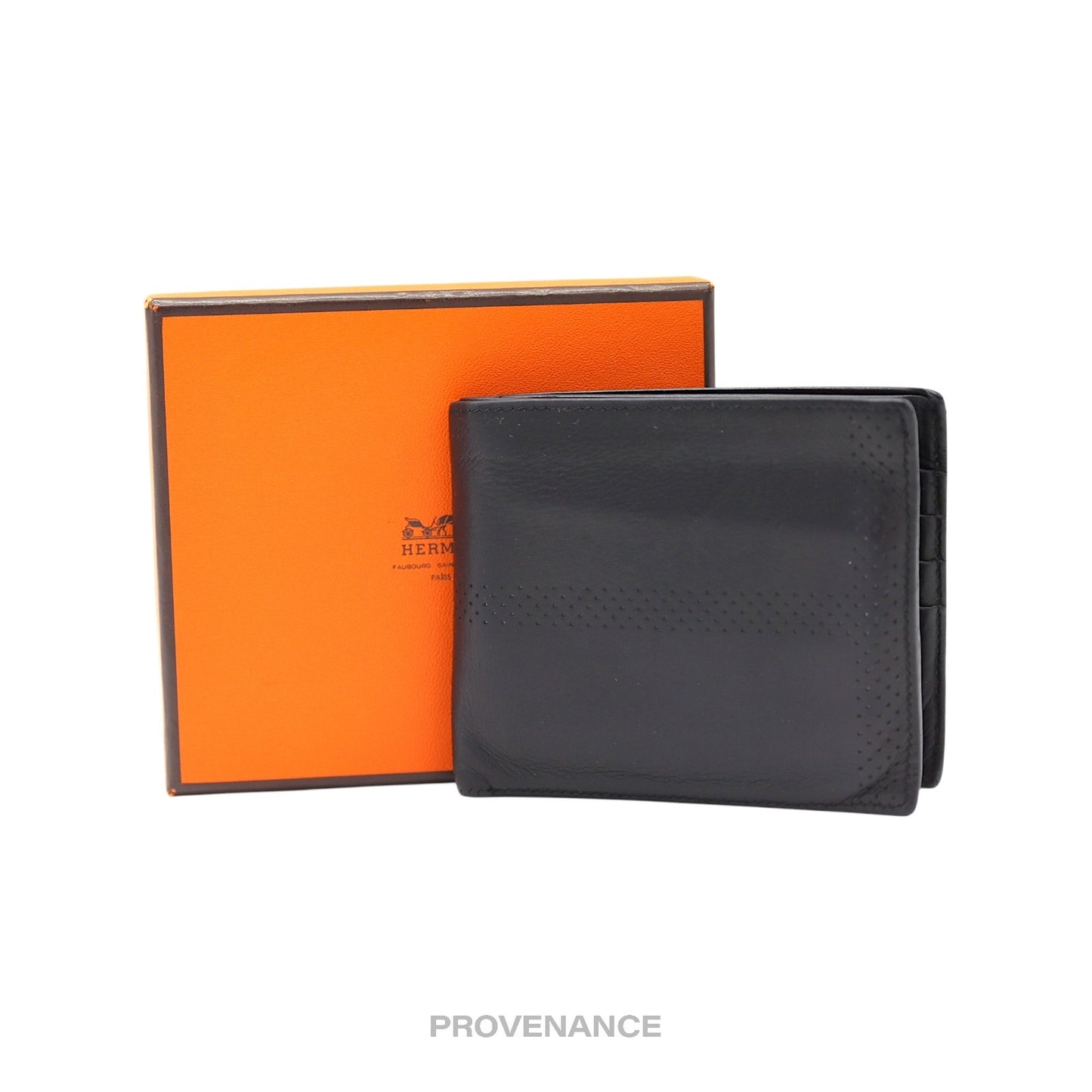 🔴 Hermès 8CC Bifold Wallet - Black Perforated H