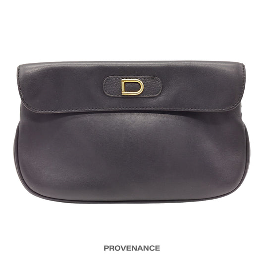 🔴 Delvaux D Clutch Bag - Black Calfskin Leather