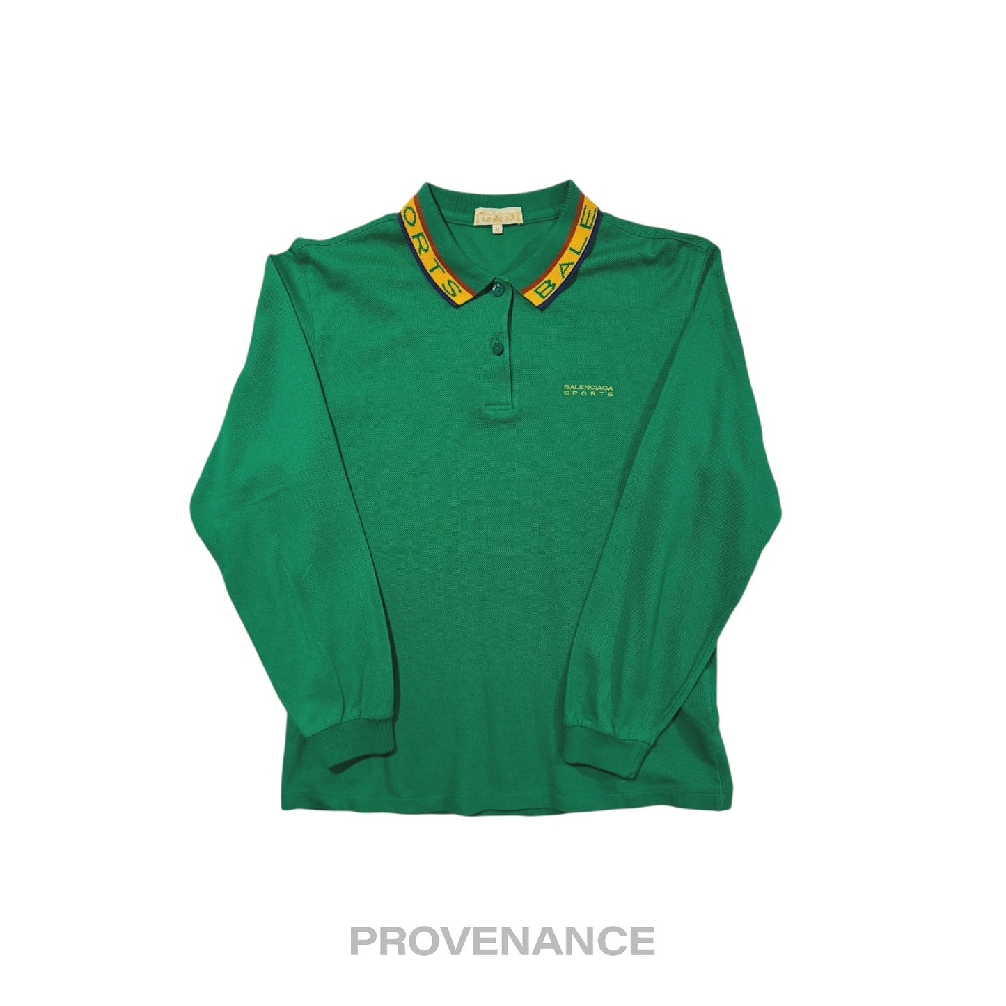 🔴 Balenciaga Sports Pique Polo Shirt - Green Embroidered M
