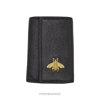 🔴 Gucci 6 Key Holder - Embroidered Bee Gold Black Leather