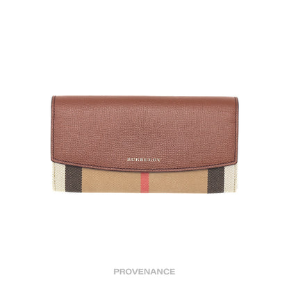 🔴 Burberry  Long Envelope Snap Wallet - Brown Nova Check