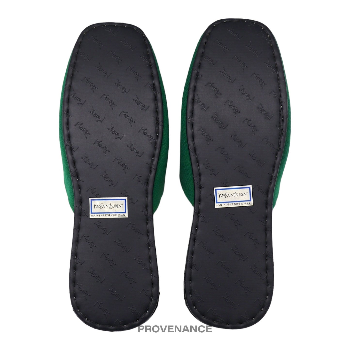 🔴 Yves Saint Laurent YSL Logo Slipper - Green Velour