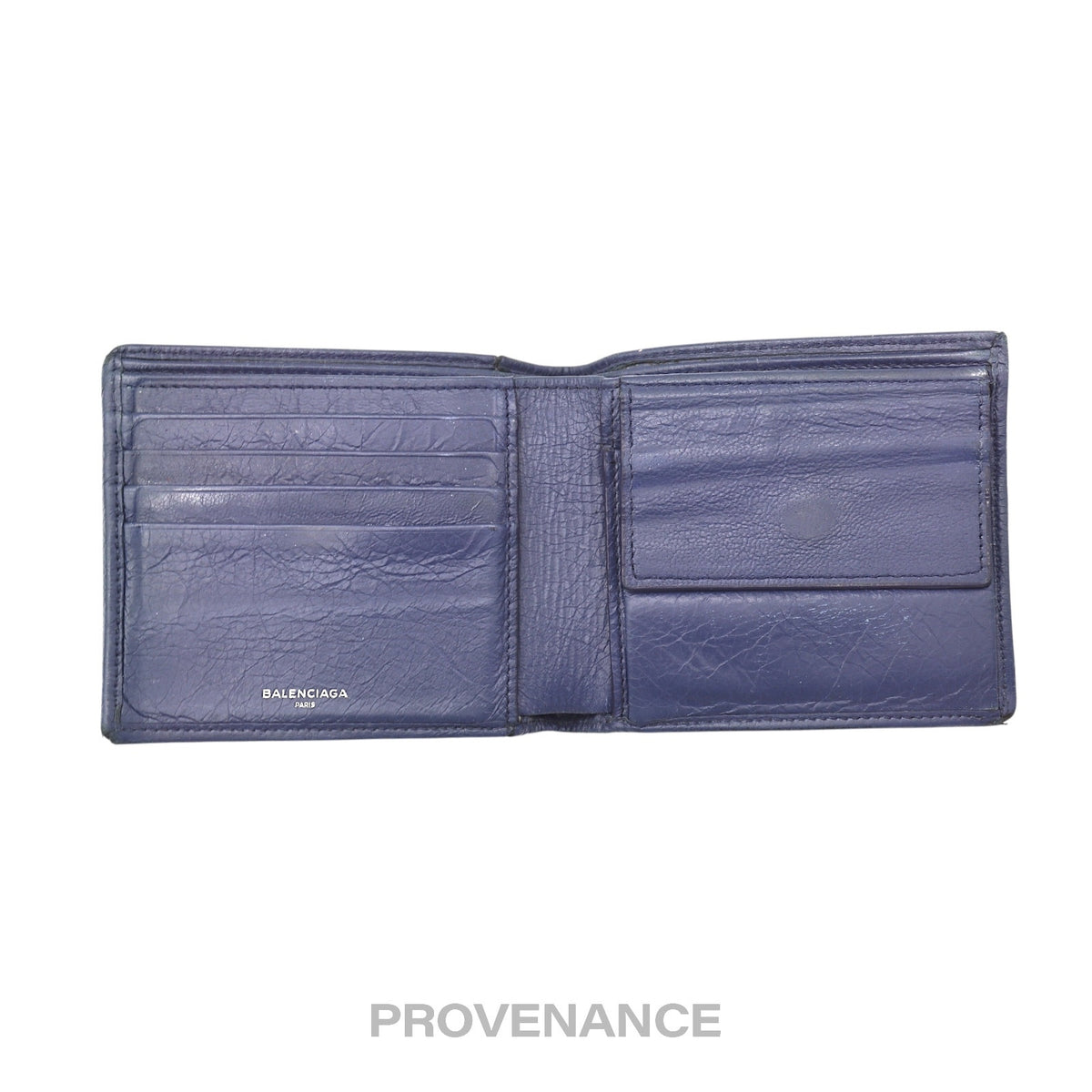 🔴 Balenciaga Screw Stud Bifold Wallet - Navy Blue Lambskin