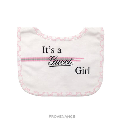 🔴 Gucci "It's a Gucci Girl" Baby Bib - White/Pink