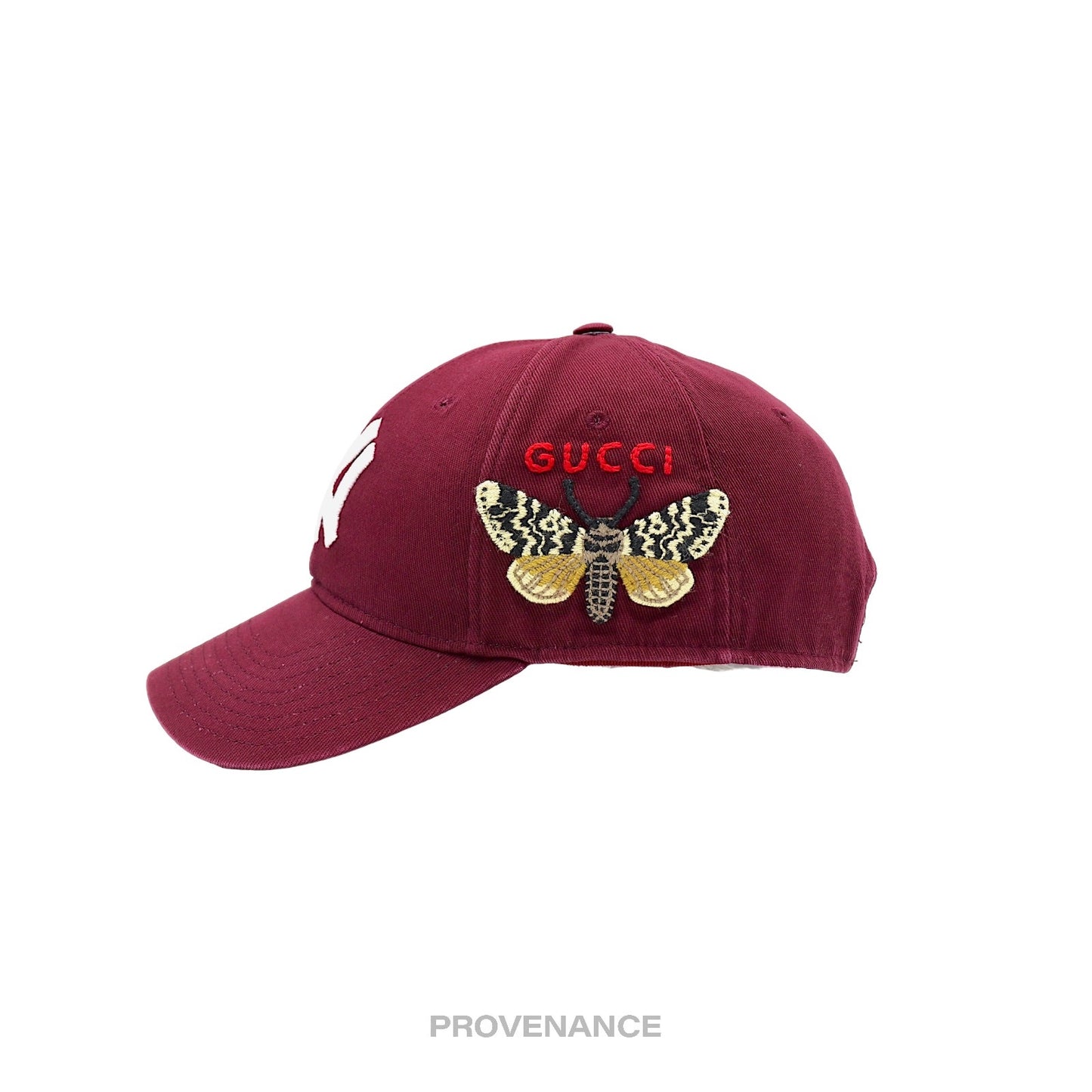 🔴 Gucci x NY Yankees Embroidered Hat Cap - Burgundy with Moth