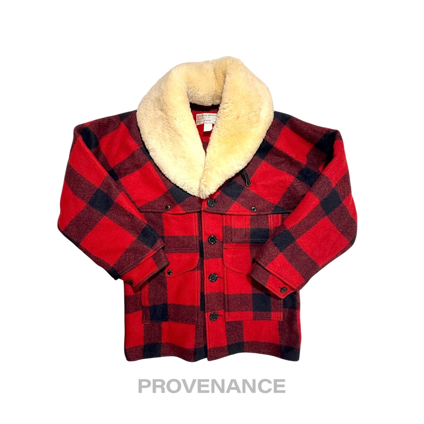 🔴 Filson Mackinaw Wool Packer Coat Red Black Plaid 38 S
