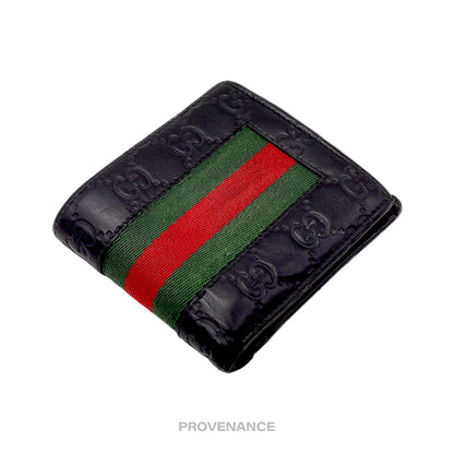 🔴 Gucci Bifold Wallet - Black Guccissima Leather with Web