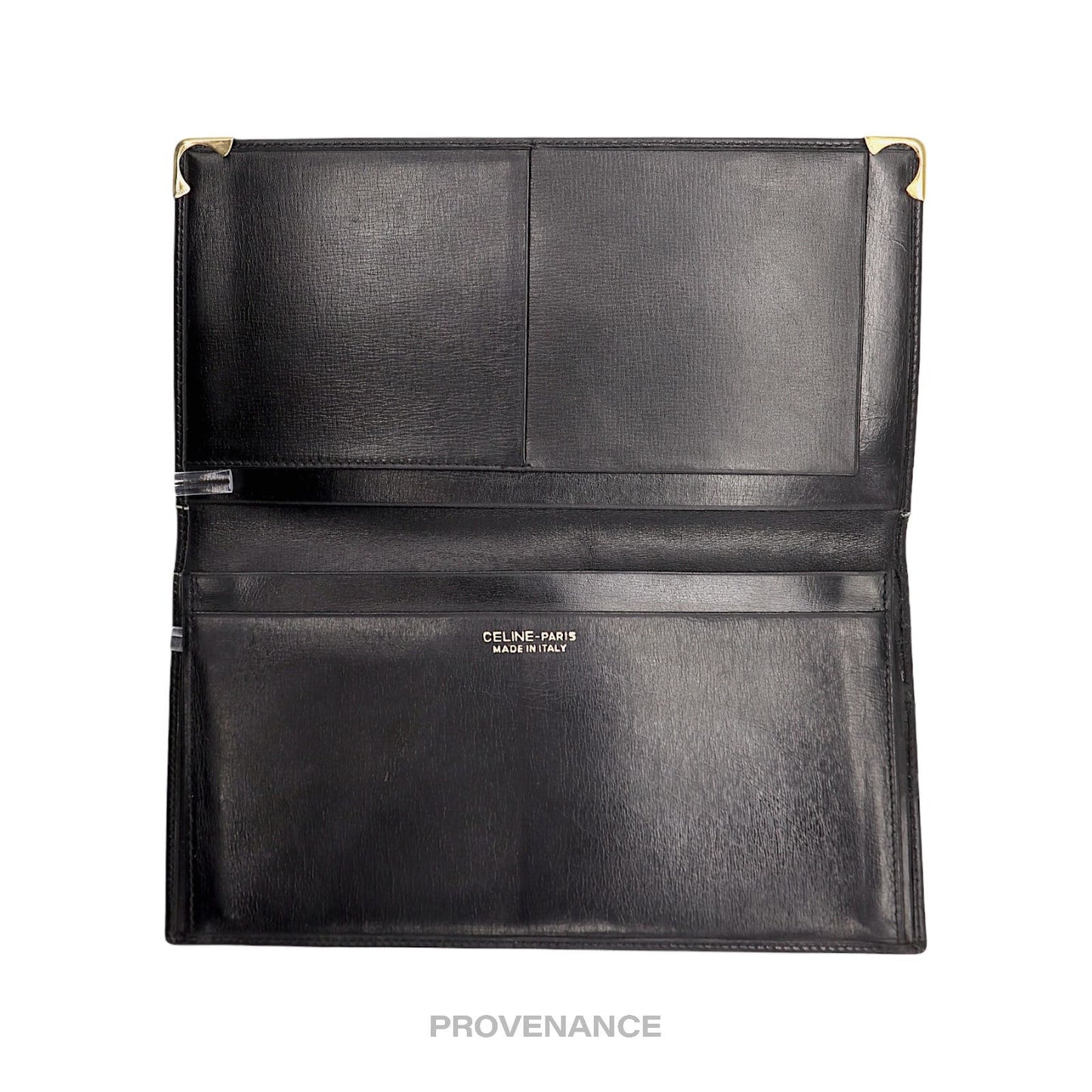 🔴 Celine Crest Long Wallet - Black Calf Leather
