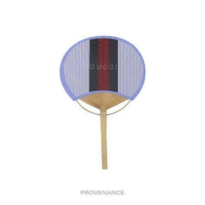 🔴 Gucci Web Logo Bamboo Hand Fan - Black/Red Striped