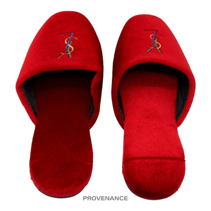 🔴 Yves Saint Laurent YSL Logo Slipper - Red Velour