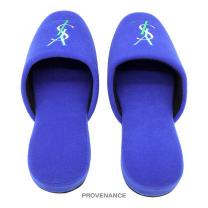 🔴 Yves Saint Laurent YSL Logo Slipper - Blue Velour