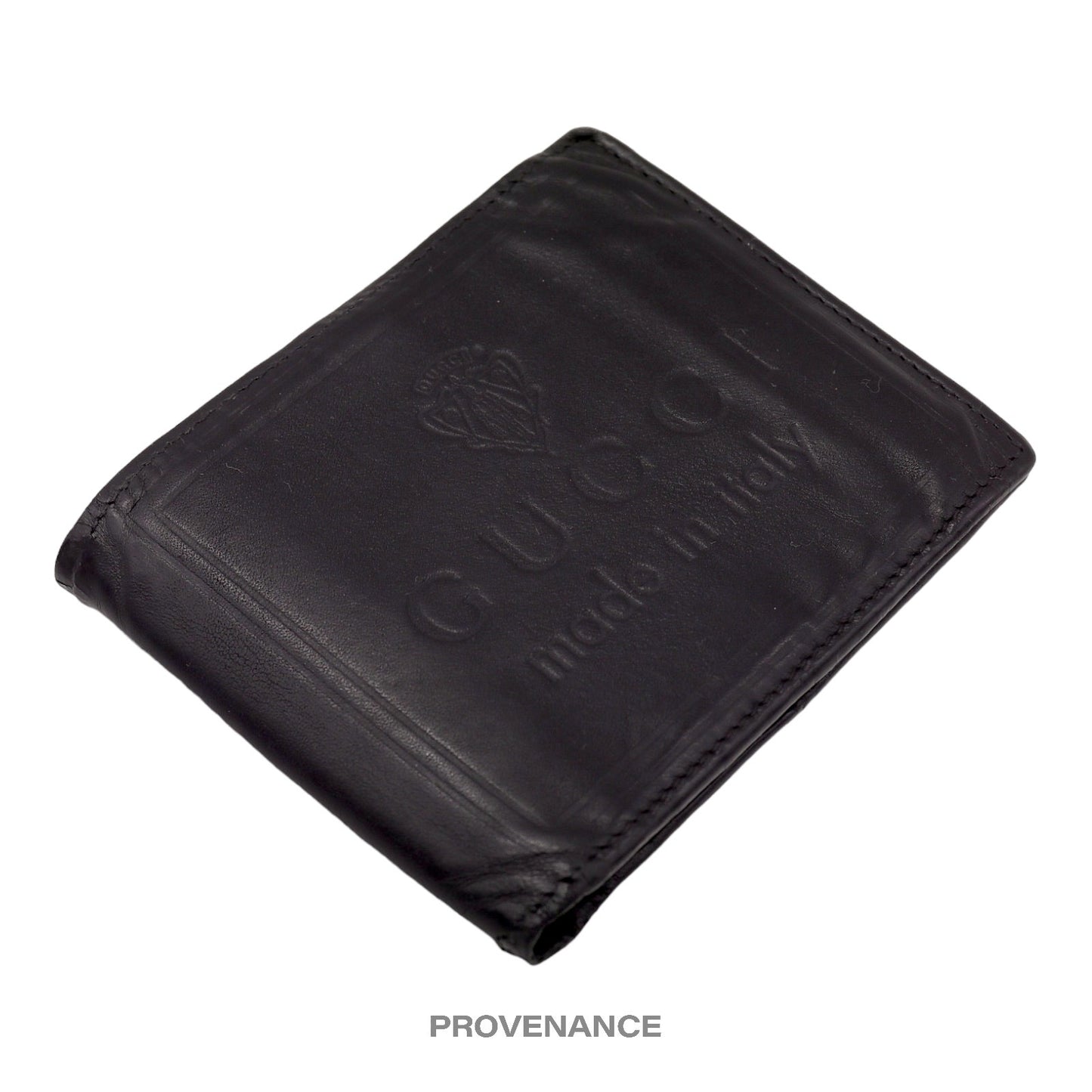 🔴 Gucci 7CC Debossed Logo Bifold Wallet - Black Leather