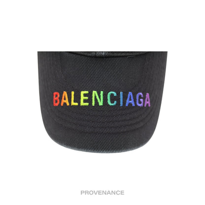🔴 Balenciaga Embroidered Rainbow Logo Cap - Washed Black