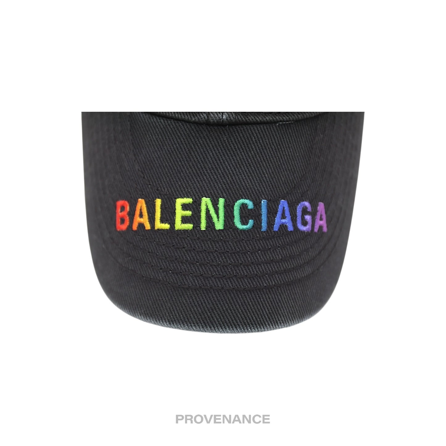 🔴 Balenciaga Embroidered Rainbow Logo Cap - Washed Black
