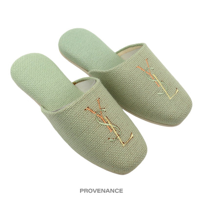 🔴 Yves Saint Laurent YSL Logo Slipper - Powder Green Canvas