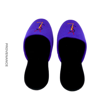 🔴 Yves Saint Laurent YSL Velour Logo Slipper - Purple