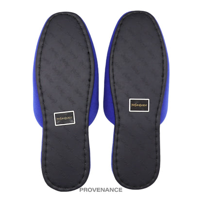 🔴 Yves Saint Laurent YSL Logo Slipper - Blue Velour