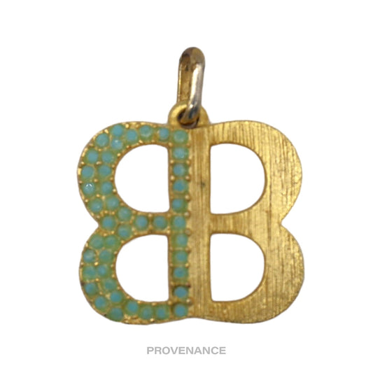 🔴 Balenciaga BB Logo Pendant - Gold Jade Pave