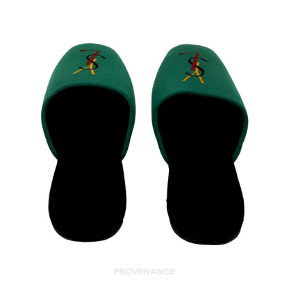 🔴 Yves Saint Laurent YSL Logo Slipper - Green Twill