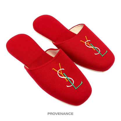 🔴 Yves Saint Laurent YSL Logo Slipper - Red Canvas