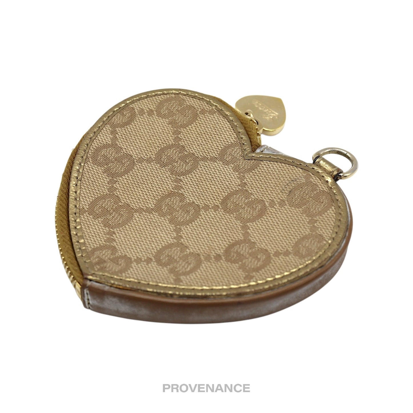 🔴 Gucci GG Canvas Coin Wallet - Bronze Heart Metallic