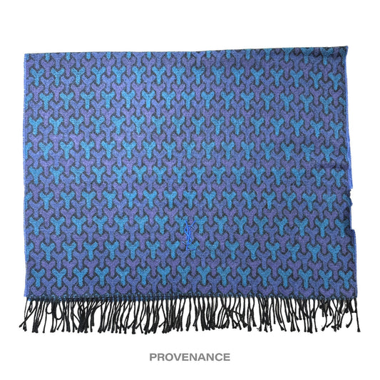 🔴 Yves Saint Laurent YSL Wool Throw Scarf Blanket - Blue