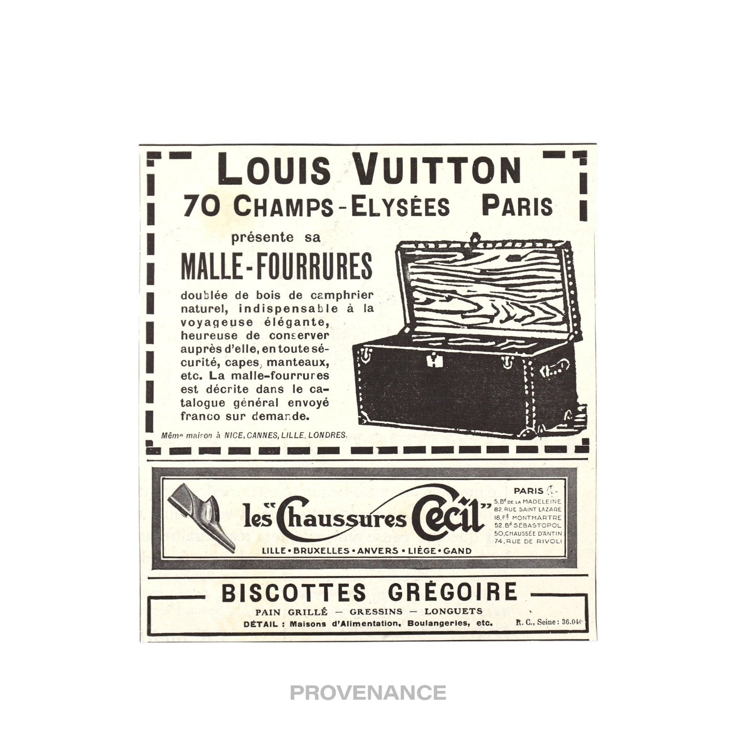 🔴 Louis Vuitton Antique Vintage Newsprint Ad - FUR TRUNK