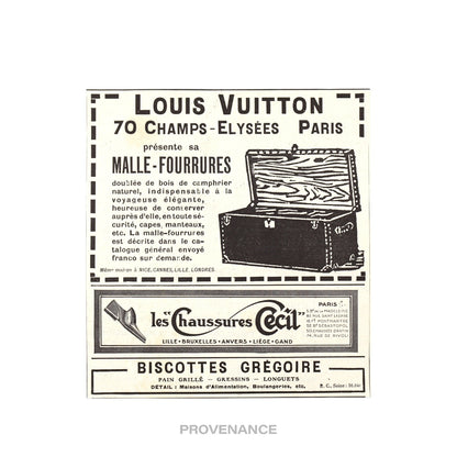 🔴 Louis Vuitton Antique Vintage Newsprint Ad - FUR TRUNK