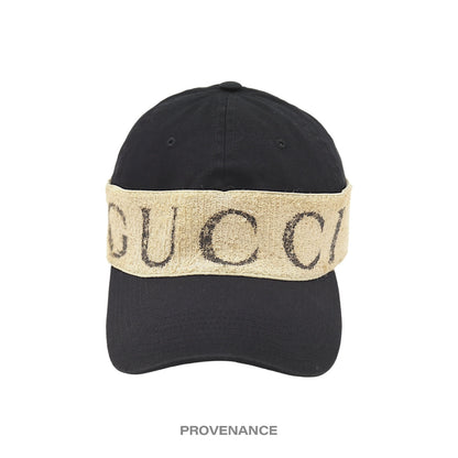 🔴 Gucci Logo Headband Sweatband Cap Hat - Black Cream