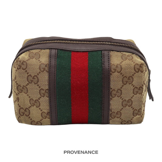 🔴 Gucci GG Canvas Zip Pouch Cosmetic Bag - Signature Web