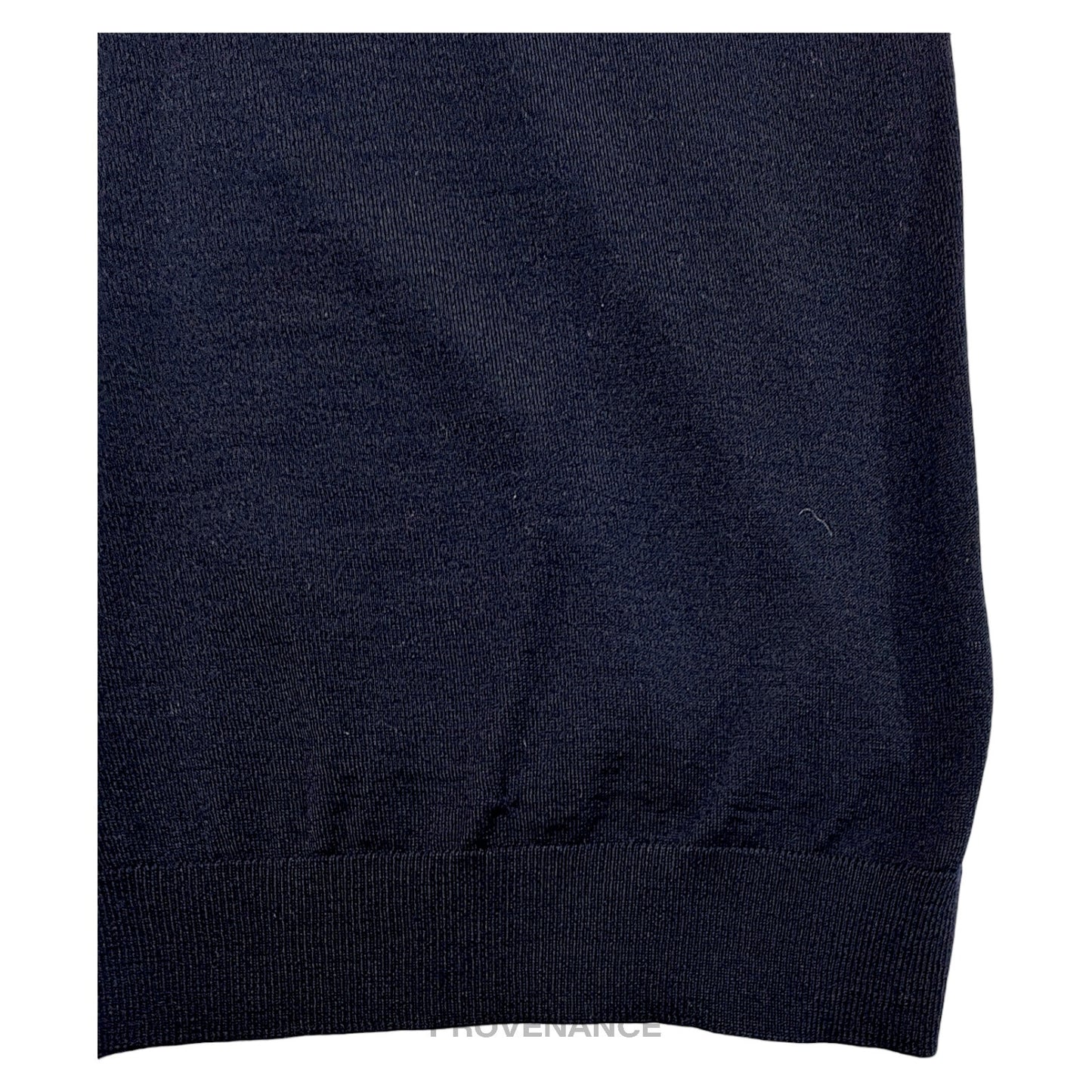 🔴 Lanvin Grosgrain Trim V-Neck Sweater - Navy Merino Wool M