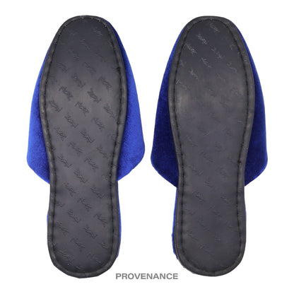 🔴 Yves Saint Laurent YSL Logo Slipper - Blue Velour