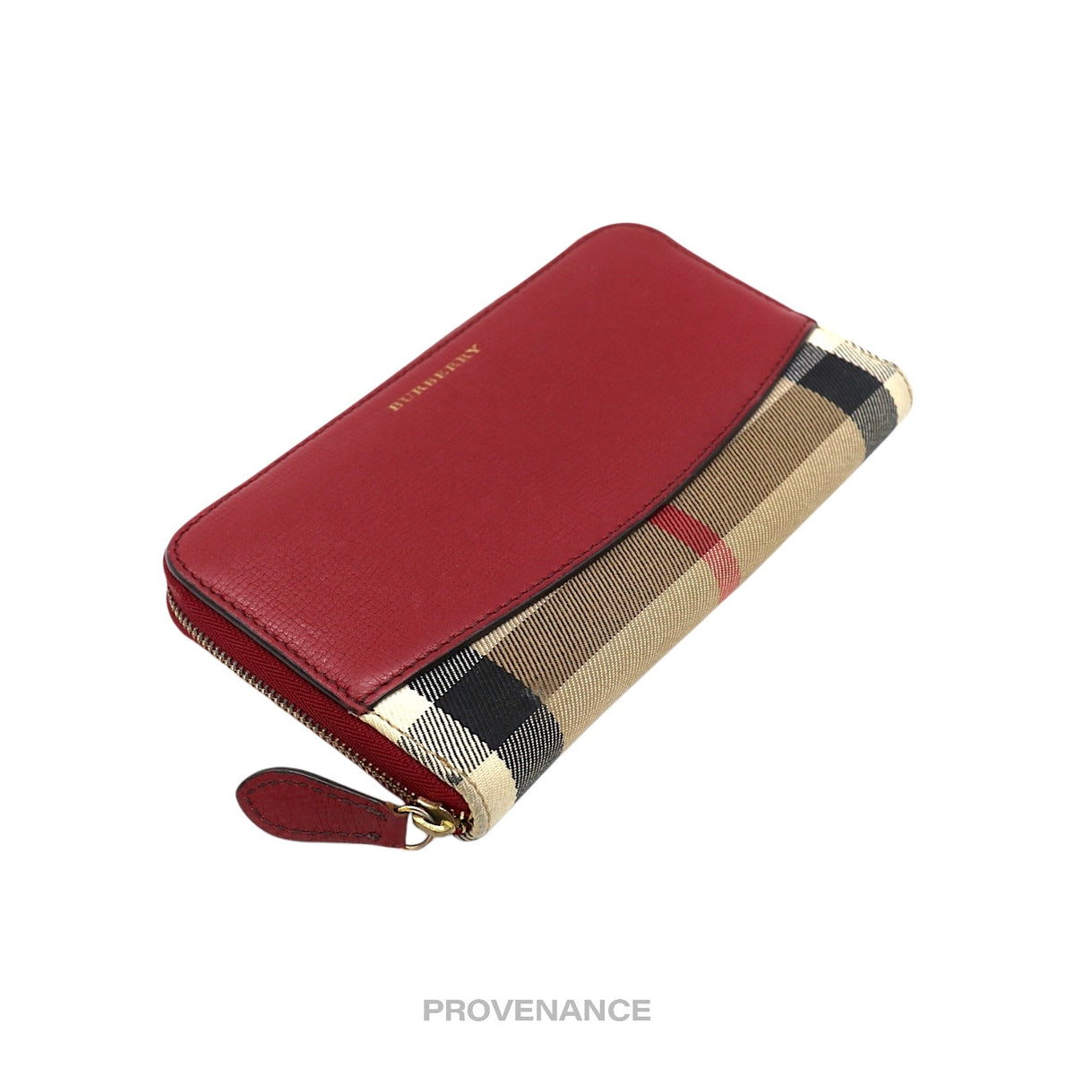 🔴 Burberry Logo Zip Long Wallet - Red Nova Check