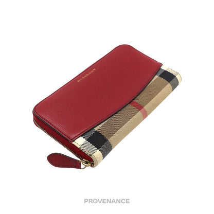 🔴 Burberry Logo Zip Long Wallet - Red Nova Check