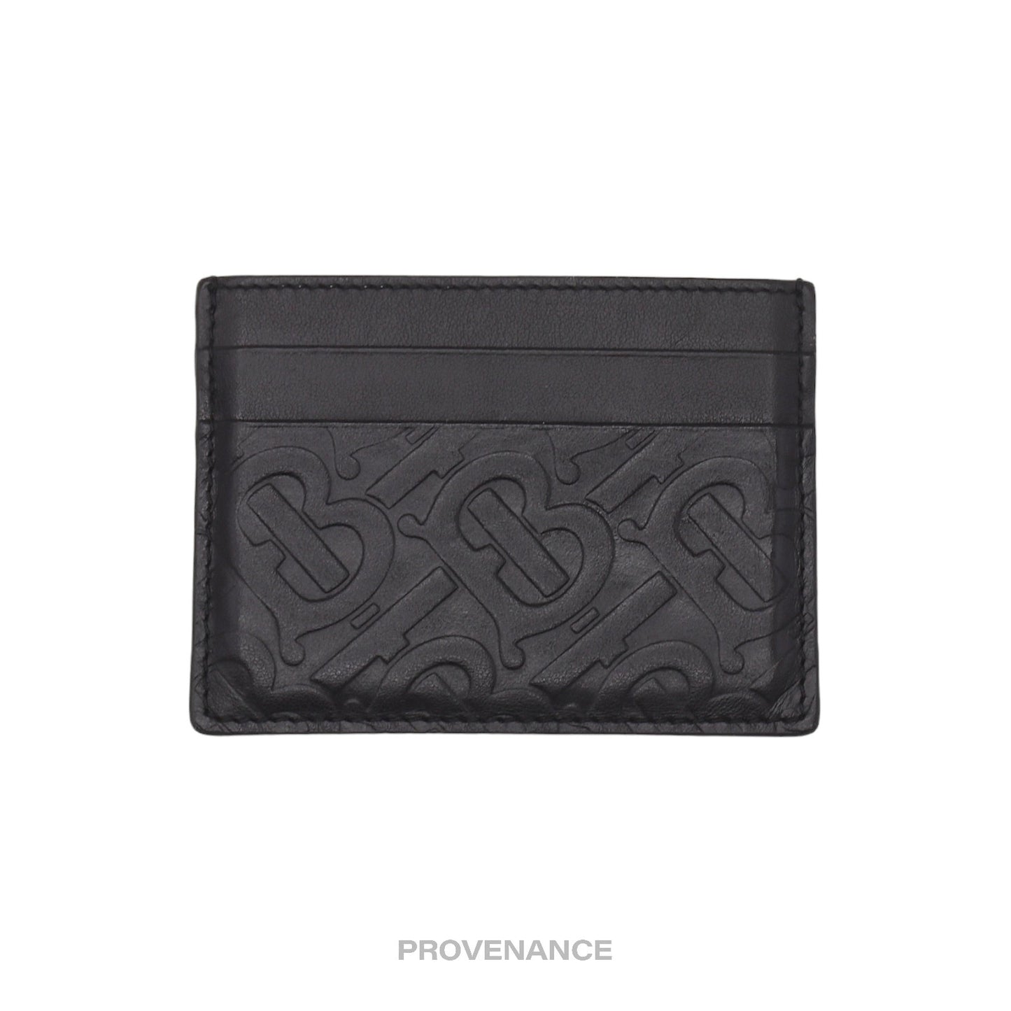 🔴 Burberry TB Monogram Card Holder Wallet - Embossed Black