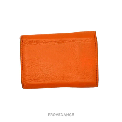🔴 Balenciaga Logo Print Trifold Wallet - Orange Leather