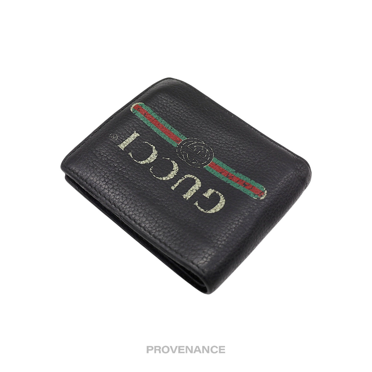 🔴 Gucci Vintage Logo Bifold Wallet - Black Leather
