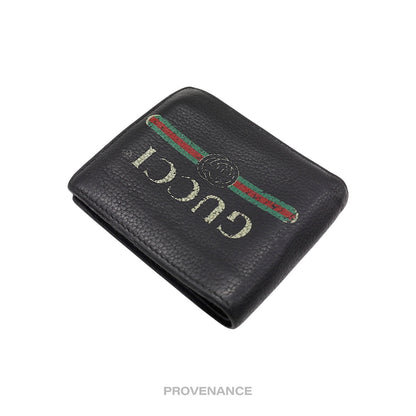 🔴 Gucci Vintage Logo Bifold Wallet - Black Leather