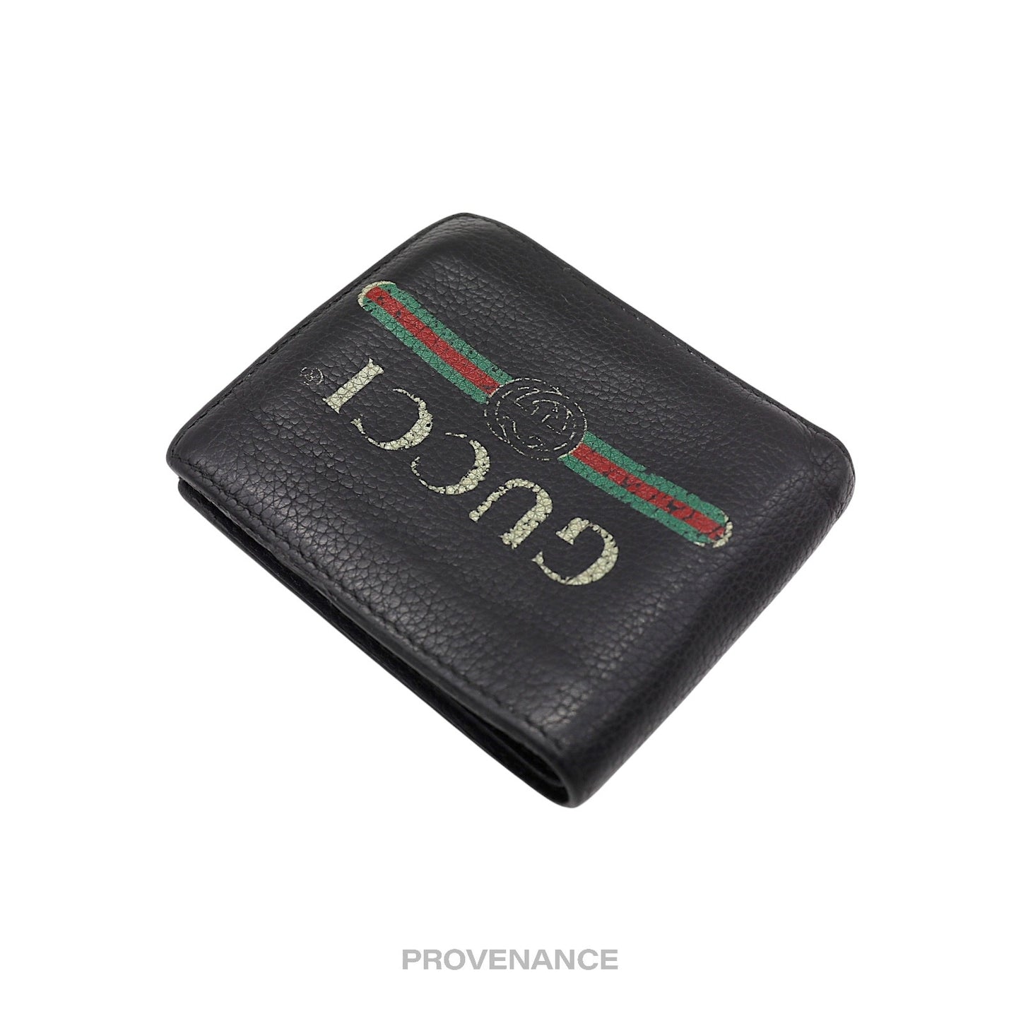🔴 Gucci Vintage Logo Bifold Wallet - Black Leather