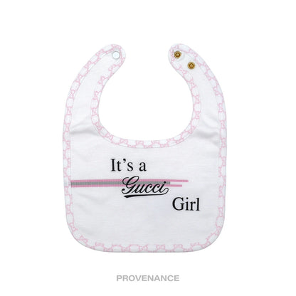 🔴 Gucci "It's a Gucci Girl" Baby Bib - White/Pink