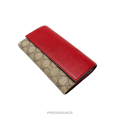 🔴 Gucci Snap Long Wallet - GG Supreme Red Pink