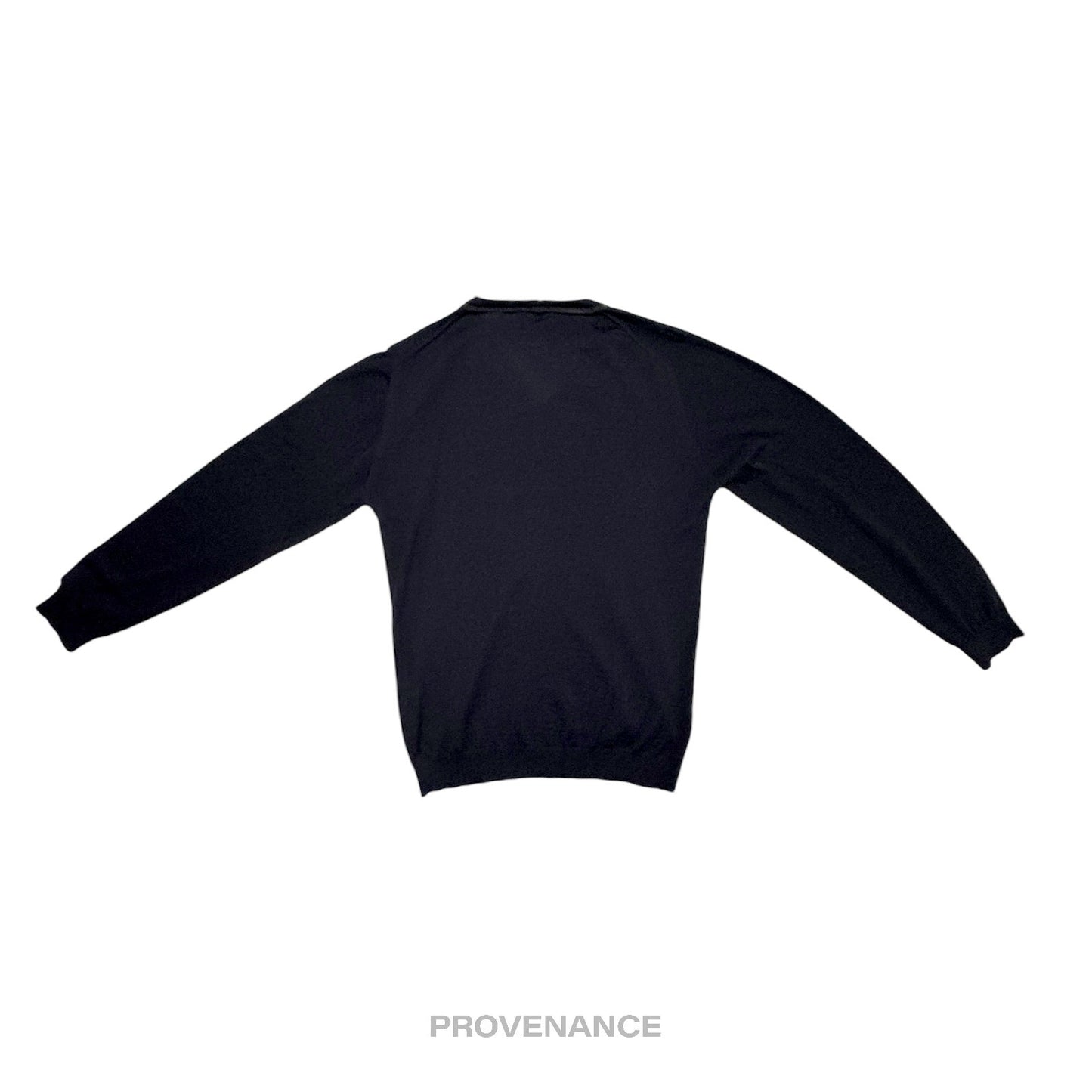 🔴 Lanvin Grosgrain Trim V-Neck Sweater - Navy Merino Wool M