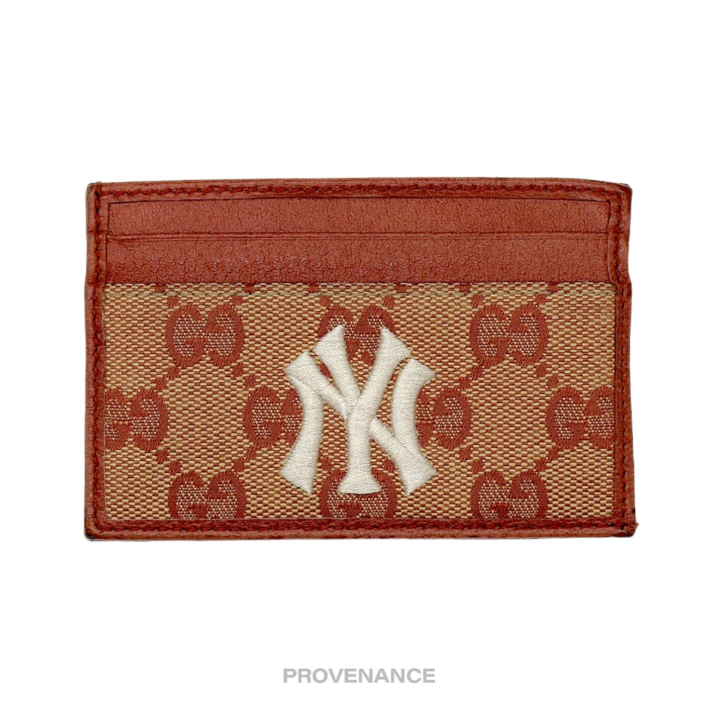 🔴 Gucci x NY Yankees Card Holder Wallet - GG Canvas Brown