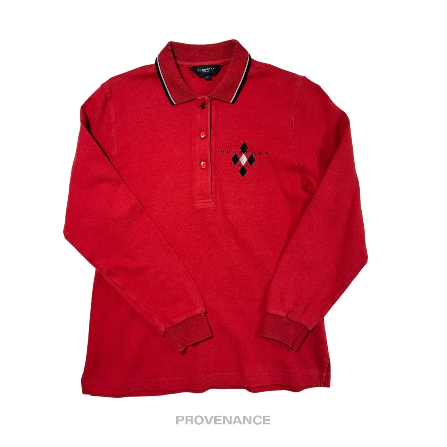 🔴 Burberry Golf Long Sleeve Polo Shirt - Red M