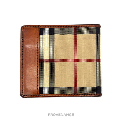 🔴 Burberry Nova Check Canvas Bifold Wallet - Brown Leather
