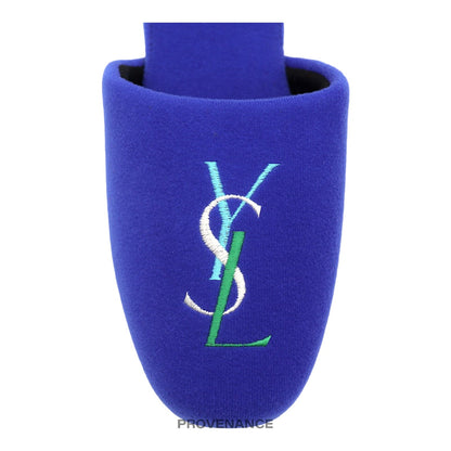 🔴 Yves Saint Laurent YSL Logo Slipper - Blue Velour