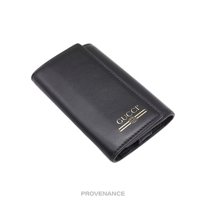 🔴 Gucci GG Vintage Logo 6 Key Holder - Black Leather Gold
